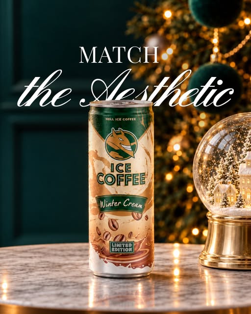 Cozy corners, warm gold lights, and this exact winter vibe. 🎄✨Sip into quiet luxury today with HELL Ice Coffee Winter Cream.
